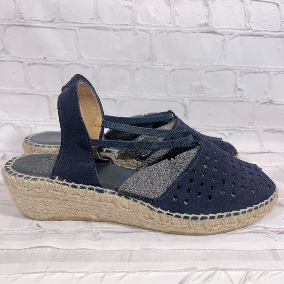 ANDRE ASSOUS Leather Espadrille Perforated Sandals Navy-41 - Picture 2 of 7